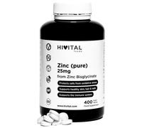 Zinc puro 25 mg procedente de Bisglicinato de Zinc. 400 comprimidos veganos para más de 1 año de tratamiento. Zinc elemental de máxima calidad. Fabricado en España por HIVITAL