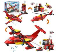 HiWEEGO Juego de construcción 3 en 1 con avión de Rescate Urbano, 803 Piezas de Bloques de construcción con estación de Bomberos, Regalo de cumpleaños o Navidad para niños y niñas Mayores de 6 años