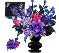 HiWEEGO Juego de construcción de ramo de flores moradas con luz LED, colección botánica de 887 piezas para mujeres adultas, decoración estética gótica de habitación, bloques de construcción, juguete
