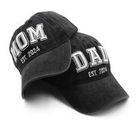 Hiwelove 2 gorras para mamá y papá EST 2024 para hombres y mujeres, regalos para nuevos padres, gorra de béisbol, regalos divertidos para nuevo papá mamá, 2 sombreros para mamá y papá, modelo 2024,
