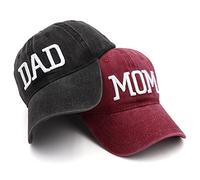 Hiwelove Sombreros para mamá y papá, Regalos para el día del Padre, Gorra de béisbol Ajustable Bordada, Regalo para Parejas y Padres, Sombrero Rojo para mamá y Sombrero Negro para papá, Talla única