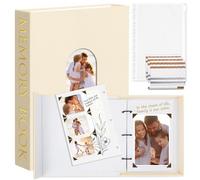 Hiwhy Álbum de Fotos 14 x 22 cm con 3 Anillas, Caja Libro Decorativa, Scrapbook DIY de Lino con 30 Hojas 60 Páginas Blancas, Libro de Recuerdos para Boda, Cumpleaños, Aniversario, Regalo, Beige