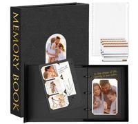 Hiwhy Álbum de Fotos 14 x 22 cm con 3 Anillas, Caja Libro Decorativa, Scrapbook DIY de Lino con 30 Hojas 60 Páginas Negras, Libro de Recuerdos para Boda, Cumpleaños, Aniversario, Regalo, Negro