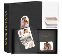 Hiwhy Álbum de Fotos 21 x 28 cm con 3 Anillas, Caja Libro Decorativa, Scrapbook DIY de Lino con 50 Hojas 100 Páginas Negras, Libro de Recuerdos para Boda, Cumpleaños, Aniversario, Regalo, Negro