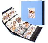 Hiwhy Álbum de Fotos con 600 Bolsillos, Cubierta de Lino y Ventana Personalizable, Apto para Fotos de 10x15 cm, Páginas Negras de Archivo, Azul