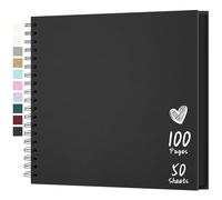 Hiwhy Álbum de Fotos Scrapbook 25,5x25,5 cm 50 Hojas DIY Álbum de Recortes Papel Kraft Duro Libro de Recuerdos de Bebé Familiares Cumpleanos Boda Aniversario, Negro