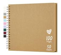 Hiwhy Álbum de Fotos Scrapbook 25,5x25,5 cm 50 Hojas DIY Álbum de Recortes Papel Kraft Duro Libro de Recuerdos de Bebé Familiares Cumpleanos Boda Aniversario, Marrón