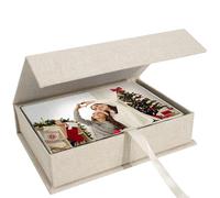 Hiwhy Fotos Caja de Almacenamiento 10x15 cm, Caja Organizadora de Lino, Caja de Recuerdos para Guardar Fotos, Imágenes, Certificados, Accesorios para Álbum de Recortes, Recuerdos y Joyas Beige