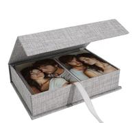 Hiwhy Fotos Caja de Almacenamiento 20x25 cm, Caja Organizadora en Lino, Recuerdos para Guardar Fotos, Imágenes, Certificados, Accesorios para Álbum de Recortes, Recuerdos y Joyas Gris