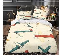 HIWQCGTAS Aviones Antiguos 3D Impresión Edredón Funda 3pz Microfibra Ligera diseño de aviación Retro Funda de edredón 2 Fundas Resistente Chicos Niños Super King（260x220cm）