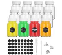 Hixava 12 Piezas Mini Botella Cristal 60ml Mini Botella de Vidrio Botes Cristal Pequeños Botella de Vidrio Reutilizables con Tapa Hermética Etiquetas Cepillo y Embudos para Jugos Aceites y Salsas