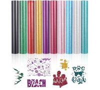 Hixava Hojas de Vinilo Termoadhesivas 10 Colores Glitter Vinilo Textil de Transferencia de Calor PU Flex Foil Plotter Textil 30,5 cm × 21 cm para DIY Camisetas Bolso Gorros Ropa