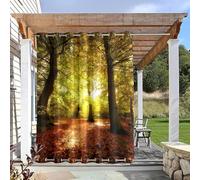 Hixingo 2 Paneles Cortina Exterior Impermeable, Estilo Country Cortinas Opacas con Ojales Superiores e Inferiores, para Terraza/Patio/Jardin/Porche (Bosque de Sol,137x274cm)
