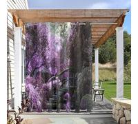Hixingo 2 Paneles Cortina Exterior Impermeable, Estilo Country Cortinas Opacas con Ojales Superiores e Inferiores, para Terraza/Patio/Jardin/Porche (Flores moradas,106x160cm)