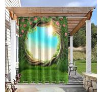 Hixingo 2 Paneles Cortina Exterior Impermeable, Estilo Country Cortinas Opacas con Ojales Superiores e Inferiores, para Terraza/Patio/Jardin/Porche (Bosque de ensueño,101x213cm)