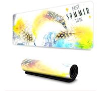 Hixingo 3D Alfombrilla Ratón XXL/XL/L, Alfombrilla Rató Gaming, Elegante Estampado de Plumas Alfombrilla con Bordes Cosidos y Base Antideslizante, Mouse Pad para Hogares (1000x500x3mm,Amarillo)