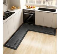 Hixingo Alfombra Cocina en Forma de L Lavable Antideslizante, Estilo Moderno Tapetes de Cocina de Diatomeas Absorbentes Secado Rápido para Decoración Pasillo Lavadero (Negro 2,120x120cm)