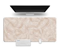 Hixingo Alfombrilla Ratón XXL, Líneas de Contorno Coloridas Alfombrilla Rató, Alfombrilla Gaming con Bordes Cosidos y Base Antideslizante, Mouse Pad para Hogares (900x400x3mm,Caqui)