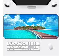 Hixingo Alfombrilla Ratón XXL, Paisaje de la Ciudad Alfombrilla Rató, Alfombrilla Gaming con Bordes Cosidos y Base Antideslizante, Mouse Pad para Oficinas y Hogares (800x300x3mm,Caballete)