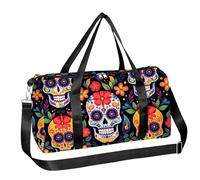 Hixingo Bolsa Deporte Grande para Mujer y Hombre, Bolsa de Viaje Plegable Equipaje de Mano Avion Cabina para Facturar, Viajes o Almacenamiento (Calavera Graffiti 2,40x20x23cm)