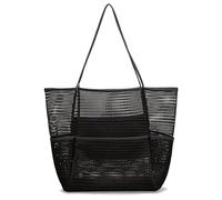 Hixingo Bolsa Playa Grande XXL Mujer Hombre, Bolso Playa de Verano Plegable Ligero Shopper Tote Bag para Piscina Picnic Compras Viajes Vacaciones Uso Diario Sauna (35 * 17 * 38CM,Negro)