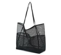 Hixingo Bolsa Playa Grande XXL Mujer Hombre, Bolso Playa de Verano Plegable Ligero Shopper Tote Bag para Piscina Picnic Compras Viajes Vacaciones Uso Diario Sauna (48 * 16 * 34CM,Negro)