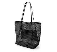Hixingo Bolsa Playa Grande XXL Mujer Hombre, Bolso Playa de Verano Plegable Ligero Shopper Tote Bag para Piscina Picnic Compras Viajes Vacaciones Uso Diario Sauna (35 * 16 * 37CM,Negro)