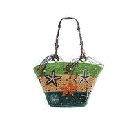 Hixingo Bolso de la Paja Mujeres Bolso Playa Grande Bolso de Hombro Estrella de Mar Patrón Verano Boho Totes de Playa Rafia Tejidas a Mano Para Viajes, Compras y Vacaciones (Verde,41x28x28cm)