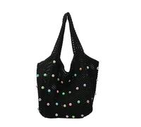 Hixingo Bolso de la Paja Mujeres Playa Grande Capacidad Bolso de Hombro Verano Boho Totes de Playa Tejidas a Mano Para Viajes, Compras y Vacaciones (Negro,40x34x3cm)