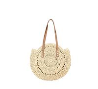 Hixingo Bolso Redondo de la Paja Mujeres Bolso Playa Grande Bolso de Hombro Verano Boho Totes de Playa Ratán Tejidas a Mano Para Viajes, Compras y Vacaciones (Beige - Hueco)