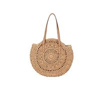 Hixingo Bolso Redondo de la Paja Mujeres Bolso Playa Grande Bolso de Hombro Verano Boho Totes de Playa Ratán Tejidas a Mano Para Viajes, Compras y Vacaciones (Natural - Hueco)