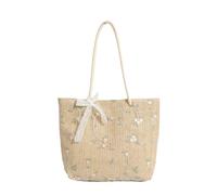 Hixingo Borsa da Spiaggia di Paglia, Totes Estiva Intrecciata a Mano Tessitura Delle Donne All'aperto, Borsa a Tracolla per Shopping, Viaggio, Appuntamento (Caqui,30x23x7cm)