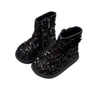 Hixingo Botas de Nieve Niña Talla 24-33, Botas de Invierno Niña con Tacón Antideslizantes Botines para Niño de Invierno con Cierre de Cremallera para 4-12 Años (Negro,24)