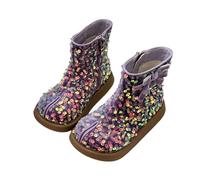 Hixingo Botas de Nieve Niña Talla 24-33, Botas de Invierno Niña con Tacón Antideslizantes Botines para Niño de Invierno con Cierre de Cremallera para 4-12 Años (Morado,27)