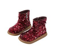 Hixingo Botas de Nieve Niña Talla 24-33, Botas de Invierno Niña con Tacón Antideslizantes Botines para Niño de Invierno con Cierre de Cremallera para 4-12 Años (Rojo vino,25)