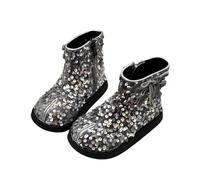 Hixingo Botas de Nieve Niña Talla 24-33, Botas de Invierno Niña con Tacón Antideslizantes Botines para Niño de Invierno con Cierre de Cremallera para 4-12 Años (Gris plata,30)
