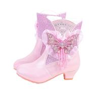Hixingo Botas de Nieve Niña Talla 26-34 Mariposa Purpurina Botas de Invierno Niña con Tacón Antideslizantes Botines para Niño de Invierno con Cierre de Cremallera para 2-10 Años (Rosa,28)