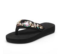 Hixingo Chanclas Mujer Verano Comodas Chanclas Mujer Verano Playa Suave Moda Diamantes de Imitación Sandalias Zapatos con Antideslizante Suela para Vacaciones Exteriores Hogar, 35-42 (Negro,39)