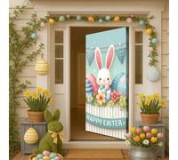 Hixingo Decoración Cubierta de Puerta ¡Felices Pascuas! Funda Elástica para Puerta con Conejito Huevos de Pascua, Pancarta Grande Fondo Foto para Fiestas, Vacaciones, Oficinas (Estilo 2,90x210cm)