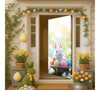 Hixingo Decoración Cubierta de Puerta ¡Felices Pascuas! Funda Elástica para Puerta con Conejito Huevos de Pascua, Pancarta Grande Fondo Foto para Fiestas, Vacaciones, Oficinas (Estilo 5,90x210cm)