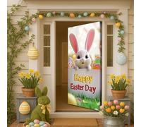 Hixingo Decoración Cubierta de Puerta ¡Felices Pascuas! Funda Elástica para Puerta con Conejito Huevos de Pascua, Pancarta Grande Fondo Foto para Fiestas, Vacaciones, Oficinas (Estilo 3,90x210cm)