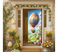 Hixingo Decoración Cubierta de Puerta ¡Felices Pascuas! Funda Elástica para Puerta con Conejito Huevos de Pascua, Pancarta Grande Fondo Foto para Fiestas, Vacaciones, Oficinas (Estilo 11,90x210cm)