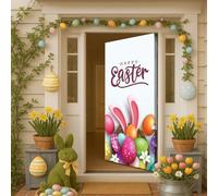 Hixingo Decoración Cubierta de Puerta ¡Felices Pascuas! Funda Elástica para Puerta con Conejito Huevos de Pascua, Pancarta Grande Fondo Foto para Fiestas, Vacaciones, Oficinas (Estilo 1,90x210cm)