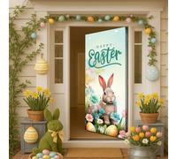 Hixingo Decoración Cubierta de Puerta ¡Felices Pascuas! Funda Elástica para Puerta con Conejito Huevos de Pascua, Pancarta Grande Fondo Foto para Fiestas, Vacaciones, Oficinas (Estilo 6,90x210cm)