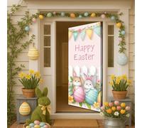 Hixingo Decoración Cubierta de Puerta ¡Felices Pascuas! Funda Elástica para Puerta con Conejito Huevos de Pascua, Pancarta Grande Fondo Foto para Fiestas, Vacaciones, Oficinas (Estilo 8,90x210cm)
