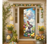 Hixingo Decoración Cubierta de Puerta ¡Felices Pascuas! Funda Elástica para Puerta con Conejito Huevos de Pascua, Pancarta Grande Fondo Foto para Fiestas, Vacaciones, Oficinas (Estilo 10,90x210cm)