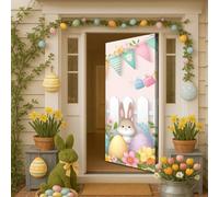 Hixingo Decoración Cubierta de Puerta ¡Felices Pascuas! Funda Elástica para Puerta con Conejito Huevos de Pascua, Pancarta Grande Fondo Foto para Fiestas, Vacaciones, Oficinas (Estilo 9,90x210cm)