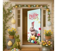 Hixingo Decoración Cubierta de Puerta ¡Felices Pascuas! Funda Elástica para Puerta con Conejito Huevos de Pascua, Pancarta Grande Fondo Foto para Fiestas, Vacaciones, Oficinas (Estilo 7,90x210cm)