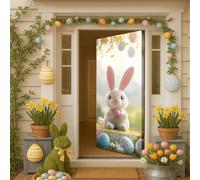Hixingo Decoración Cubierta de Puerta ¡Felices Pascuas! Funda Elástica para Puerta con Conejito Huevos de Pascua, Pancarta Grande Fondo Foto para Fiestas, Vacaciones, Oficinas (Estilo 4,90x210cm)