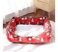Hixingo Felpa Cama Antiestres para Perro y Gato, Mascotas Cama Navideña Rectangular, Gato Esponjosa con Antideslizante Colchon, para Mascotas Grande Medianos Pequeño (Rojo,51x46x15cm)